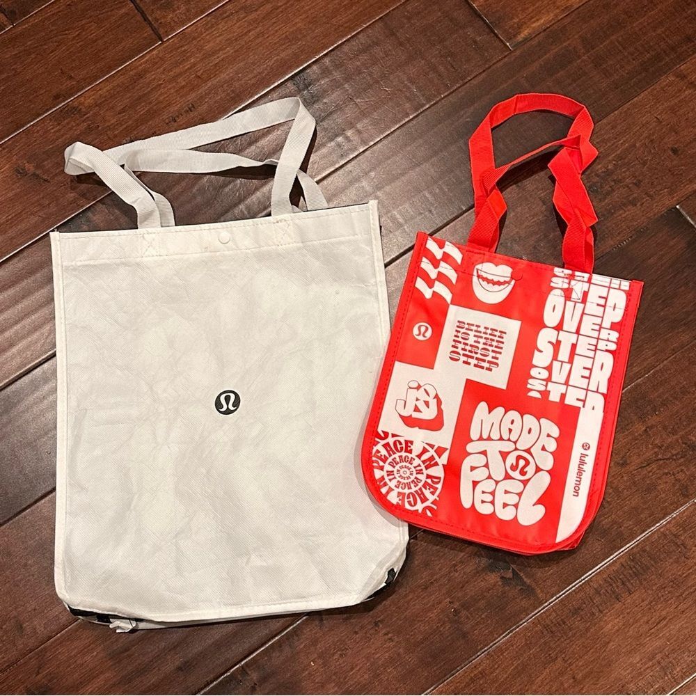 Lululemon White and Red Tote Reusable Shopping Bags - New